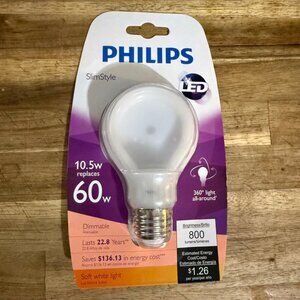 Philips SlimStyle 10.5W LED Light Bulb - 60W Equivalent Dimmable 800 Lumens Soft